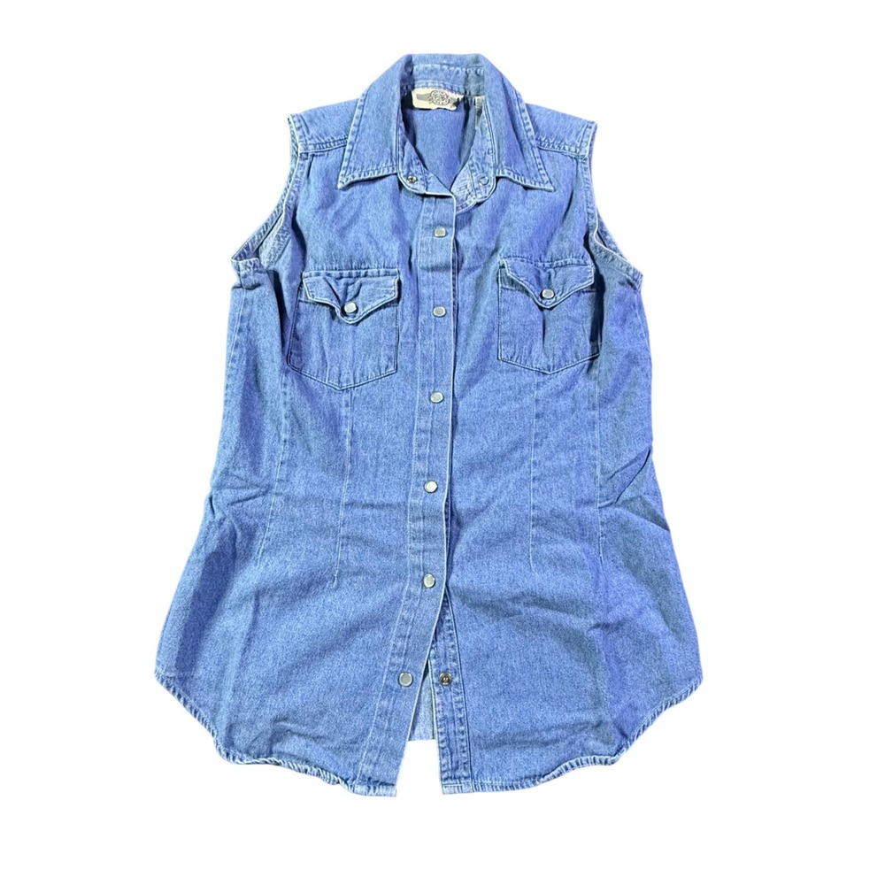 Denim Republic Sleeveless Button Up‎ Shirt Blue Cotton Western Style Size Small